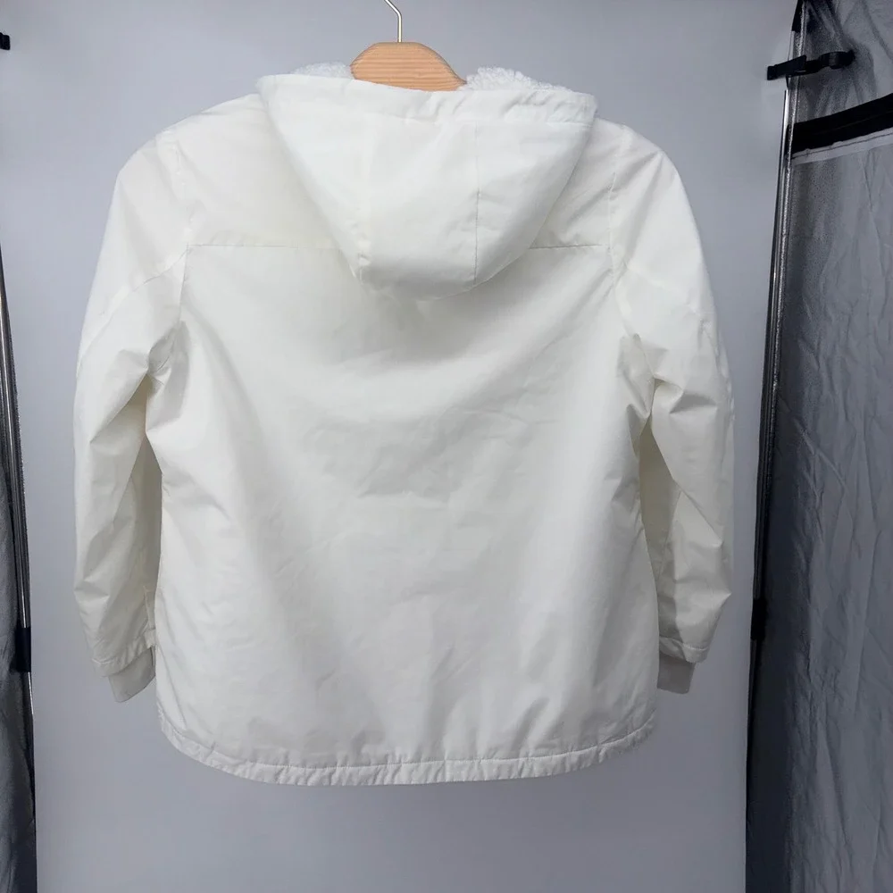 Michael Kors Hooded Windbreaker XL White Sherpa Lined Full Zip Thumbhole Jacket